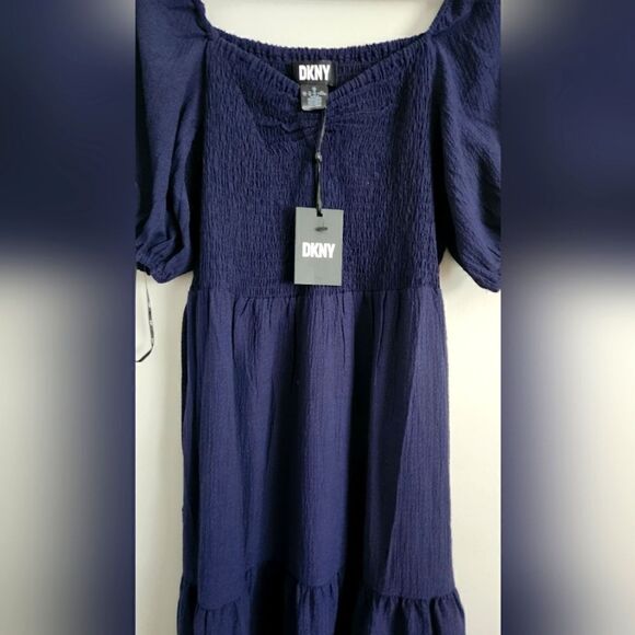 NEW WOMEN'S DKNY BLUE COLOR DRESS Shoulder Ruffle Knee Length SIZE 10 - Picture 4 of 4